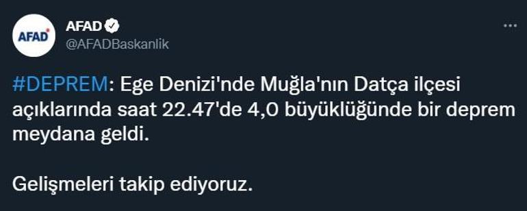 Ege Denizinde 4.0 büyüklüğünde deprem