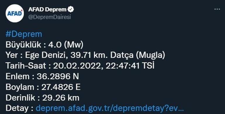 Ege Denizinde 4.0 büyüklüğünde deprem
