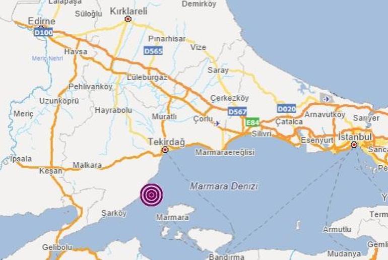 Şarköy açıklarında 4.1 büyüklüğünde deprem