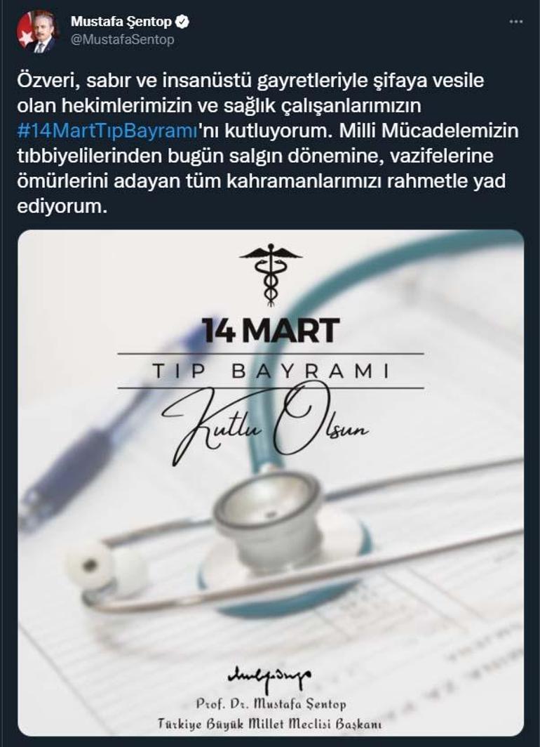 Meclis Başkanı Şentoptan Tıp Bayramı mesajı