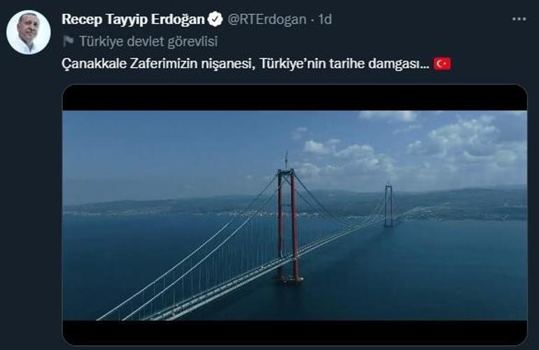 Cumhurbaşkanı Erdoğandan 1915 Çanakkale Köprüsü paylaşımı