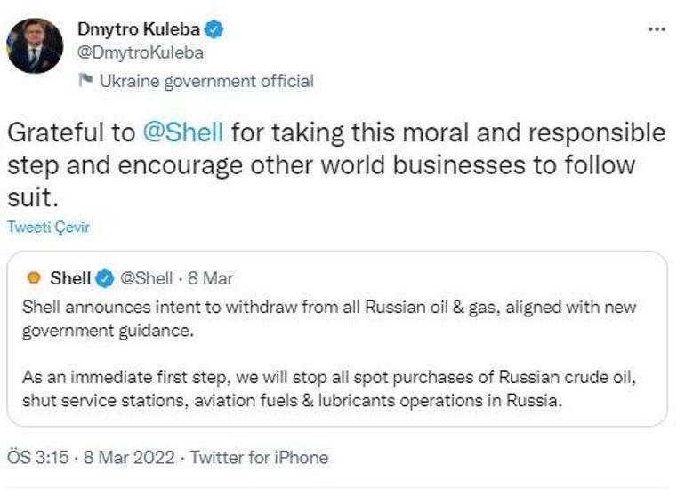Kuleba’nın Tweet’inden sonra Renault, Shell ve Nestle, Rusya’da operasyonları durdurdu