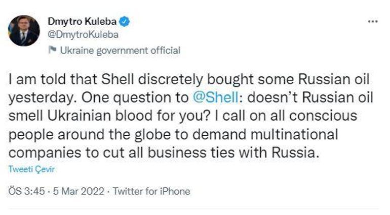 Kuleba’nın Tweet’inden sonra Renault, Shell ve Nestle, Rusya’da operasyonları durdurdu