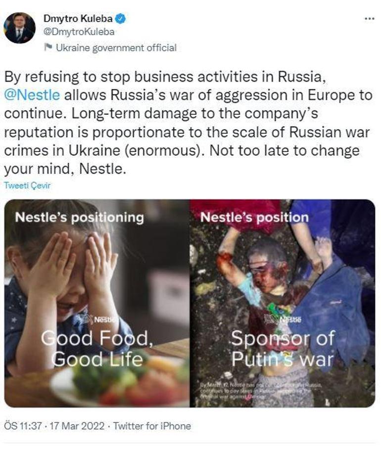 Kuleba’nın Tweet’inden sonra Renault, Shell ve Nestle, Rusya’da operasyonları durdurdu