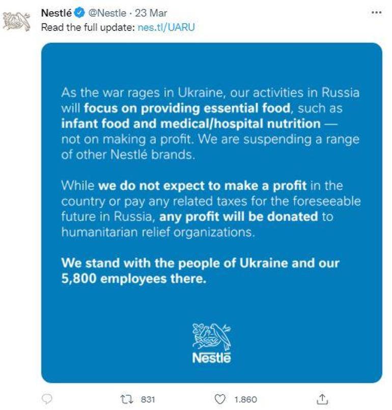 Kuleba’nın Tweet’inden sonra Renault, Shell ve Nestle, Rusya’da operasyonları durdurdu