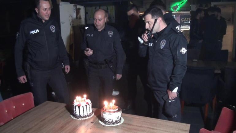 Kavga ihbarına gelen polislere pastalı kutlama