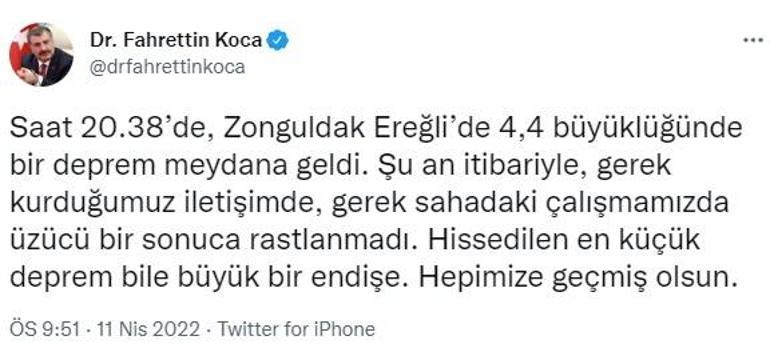 Ereğli açıklarında 4.4 büyüklüğündeki deprem birçok ilden hissedildi