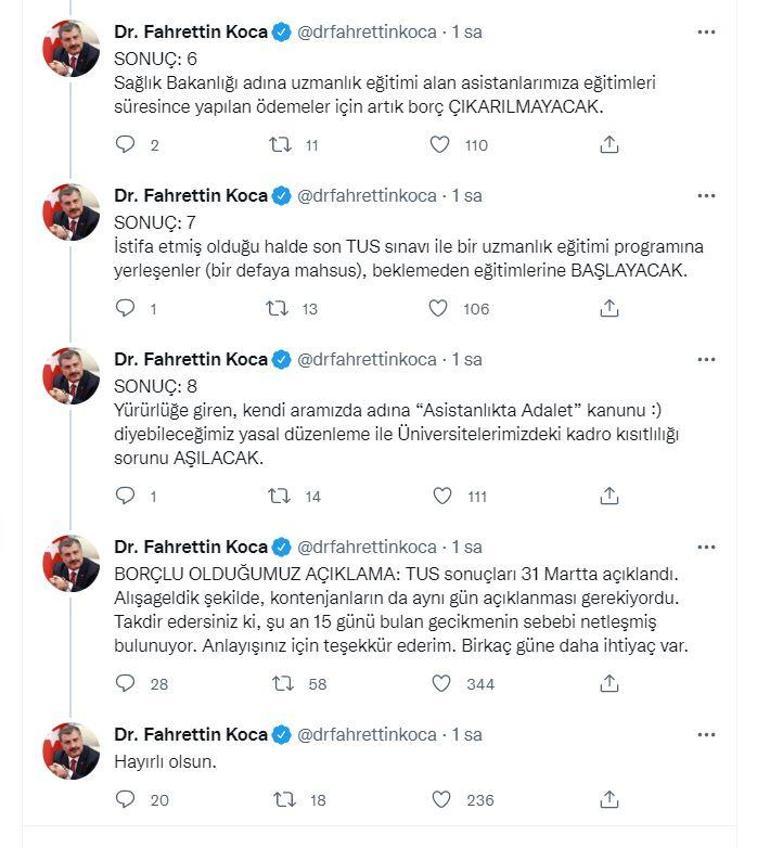 Bakan Koca: Asistanlarımız, yükümlülükleri açısından eşit hale geldi