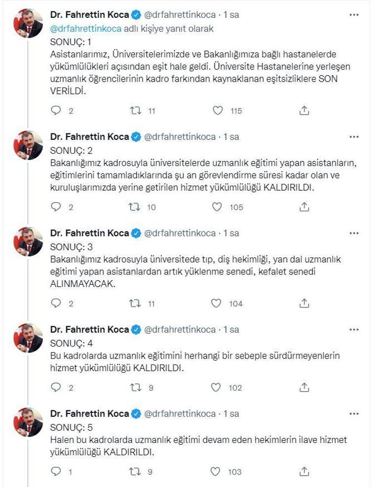 Bakan Koca: Asistanlarımız, yükümlülükleri açısından eşit hale geldi