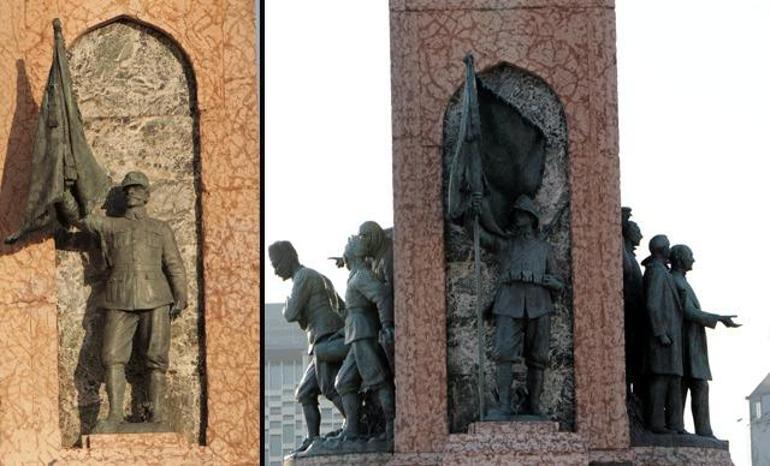 Taksim Anıtında çalınan sancak direğinin yerine yenisi konuldu