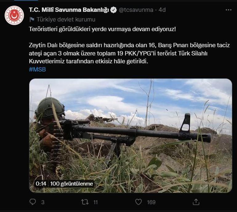 MSB: 19 PKK/YPG’li terörist etkisiz hale getirildi