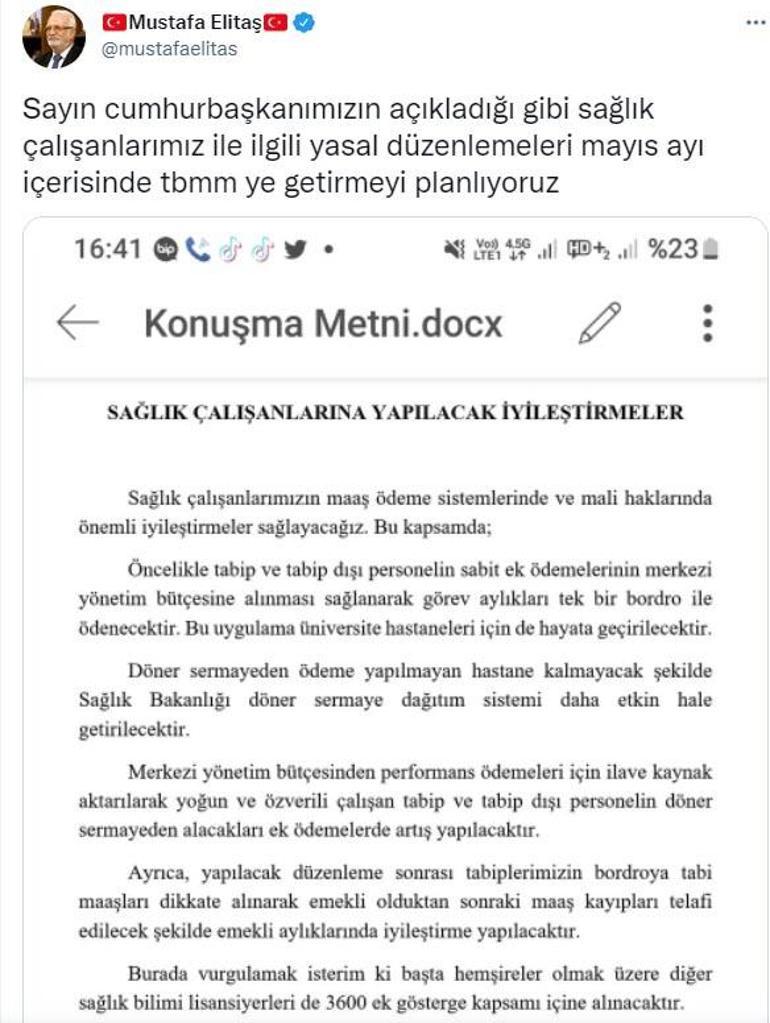 AK Partili Elitaş: Sağlık çalışanları ile ilgili düzenlemeyi mayısta TBMMye getiriyoruz