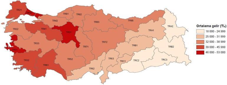 Yıllık geliri en yüksek il 51 bin 765 TL ile İstanbul
