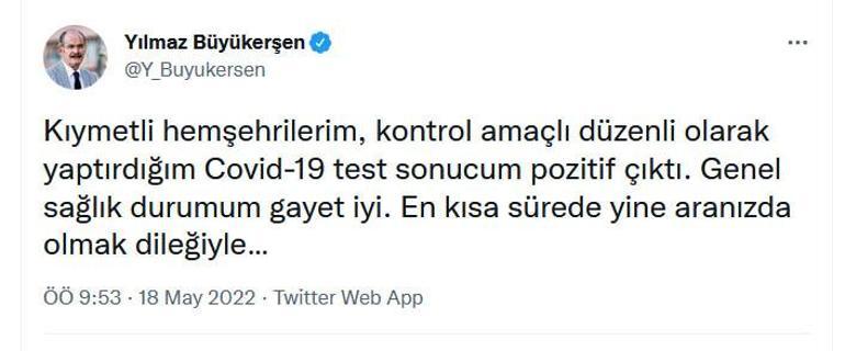 Büyükerşen’in Covid-19 testi pozitif çıktı