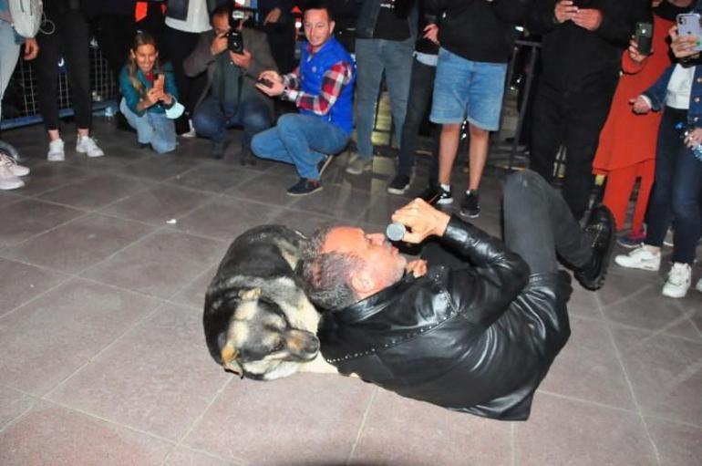 Haluk Levent, sokak köpeğiyle yere uzanarak seslendirdiği şarkılarla hayranlarını coşturdu