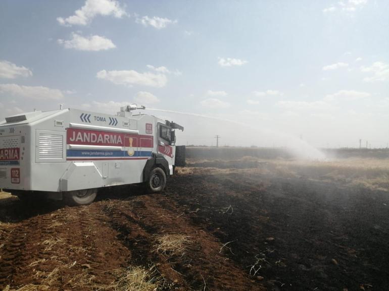 Kızıltepe’de buğday ekili tarladaki yangına jandarma TOMA ile müdahale etti