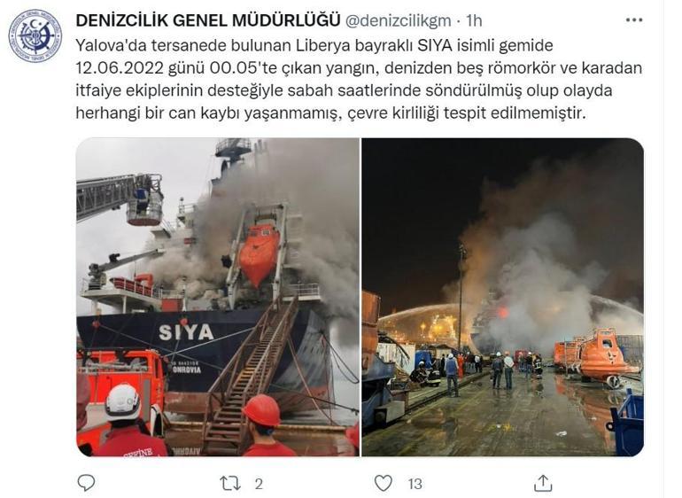 Tersanede Liberya bayraklı gemide çıkan yangın söndürüldü