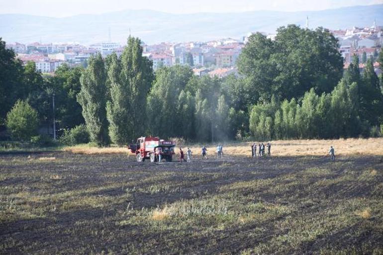 30 dakikada söndürülen yangında 40 dönüm arpa ekili tarla kül oldu