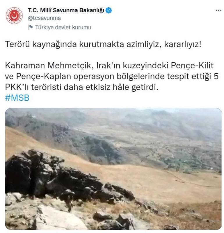 MSB: Kahraman Mehmetçik, 5 PKKlı teröristi daha etkisiz hâle getirdi