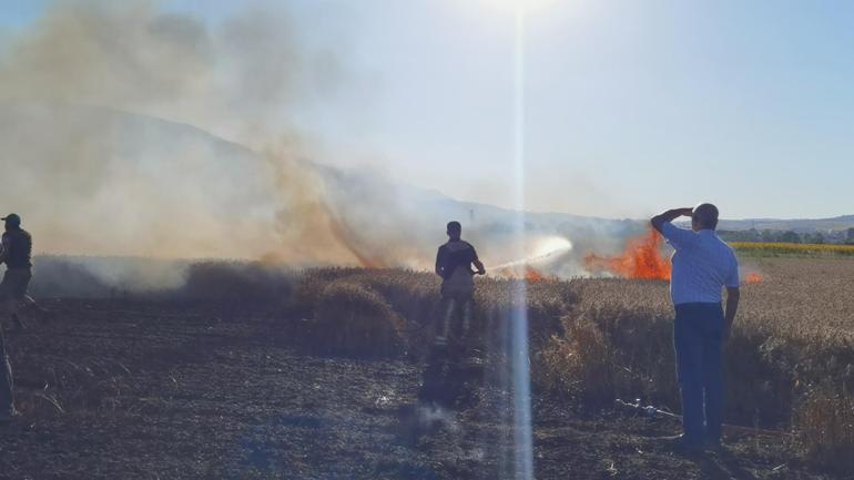 İnegölde buğday tarlasında yangın; 40 dönüm ekili alan yandı