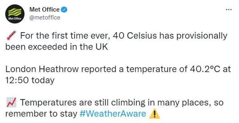 İngiltere’de hava sıcaklığı ilk kez 40 dereceyi geçti