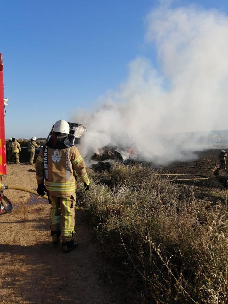 Silivride saman yüklü kamyon alev alev yandı