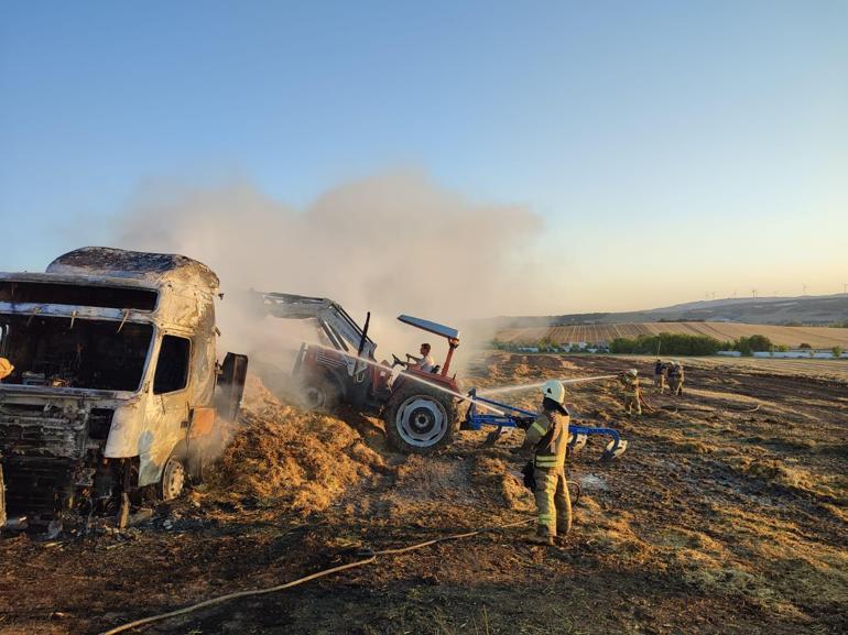 Silivride saman yüklü kamyon alev alev yandı