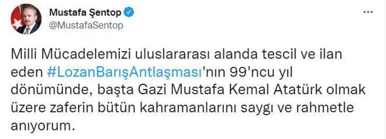 TBMM Başkanı Şentoptan, Lozan mesajı