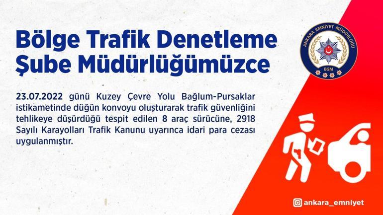 Düğün konvoyuna çakarlı otomobille katılan 8 şoföre para cezası uygulandı