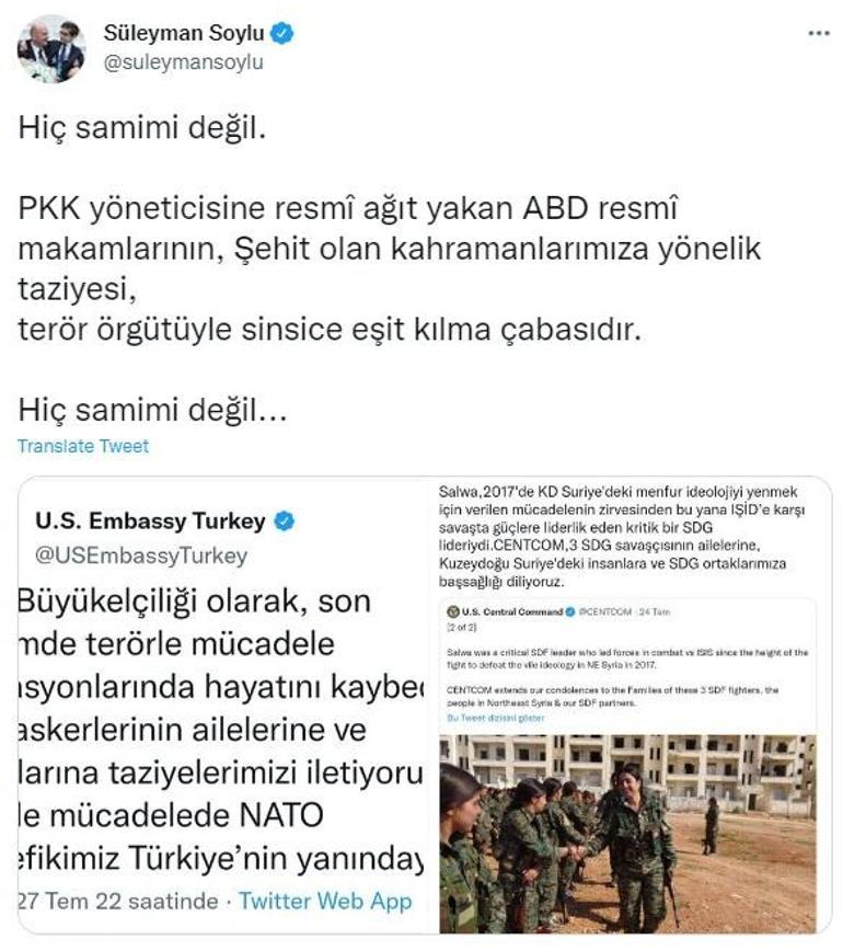 ABD Büyükelçiliğinden hayatını kaybeden Türk askerleri için taziye mesajı