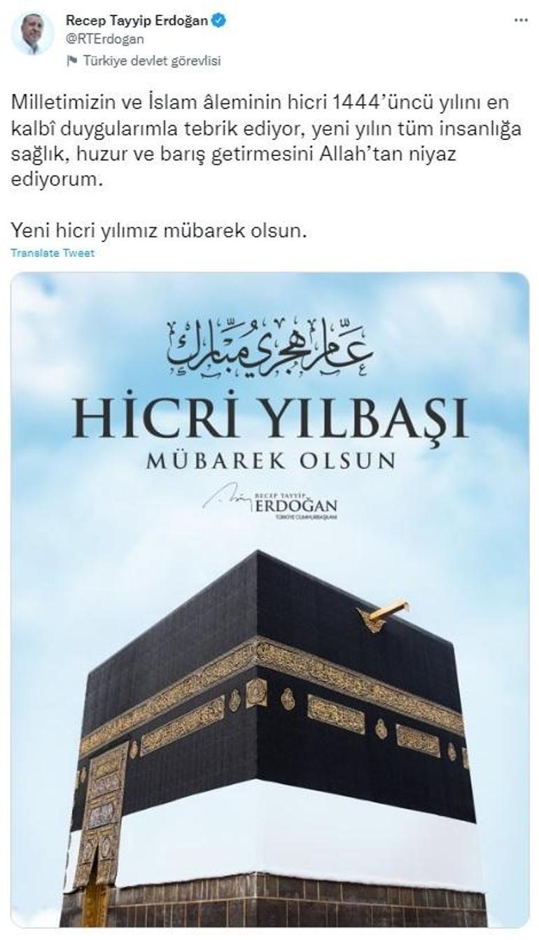 Cumhurbaşkanı Erdoğandan Hicri Yılbaşı mesajı