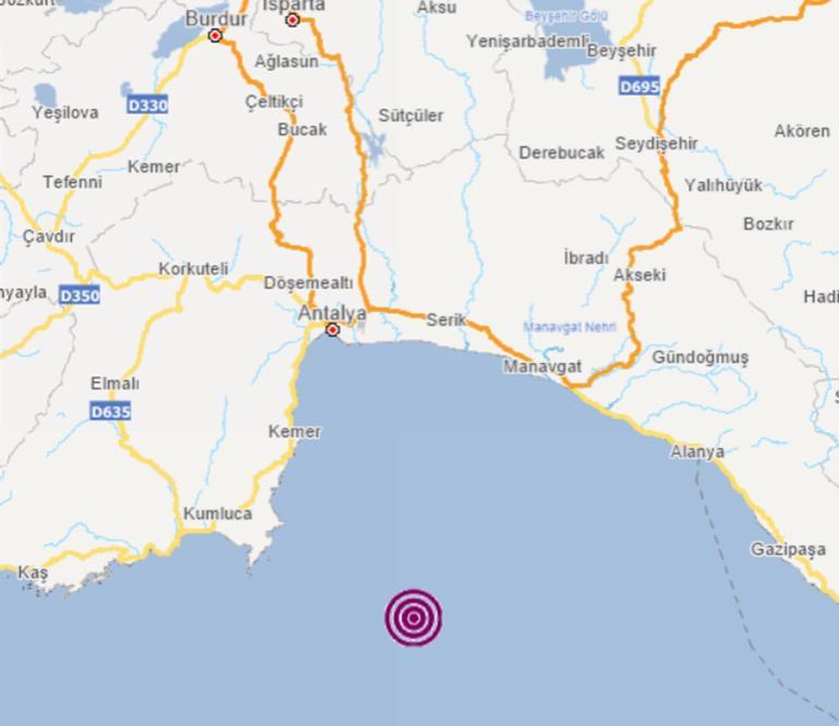 Antalya açıklarında 4.2 büyüklüğünde deprem