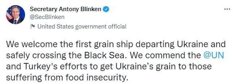 Blinken’den Türkiye’ye tahıl teşekkürü