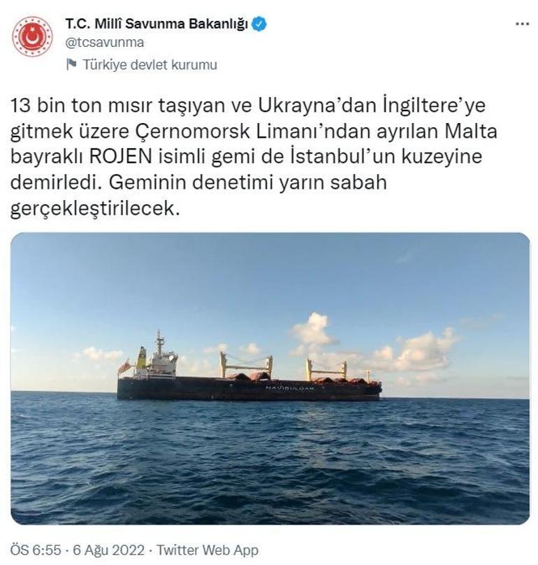 Ukraynadan İngiltereye mısır taşıyan gemi, İstanbula demirlendi
