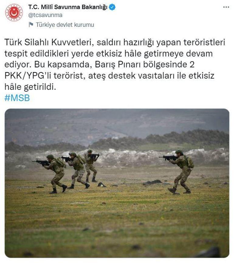 MSB: Barış Pınarı bölgesinde 2 terörist etkisiz hale getirildi