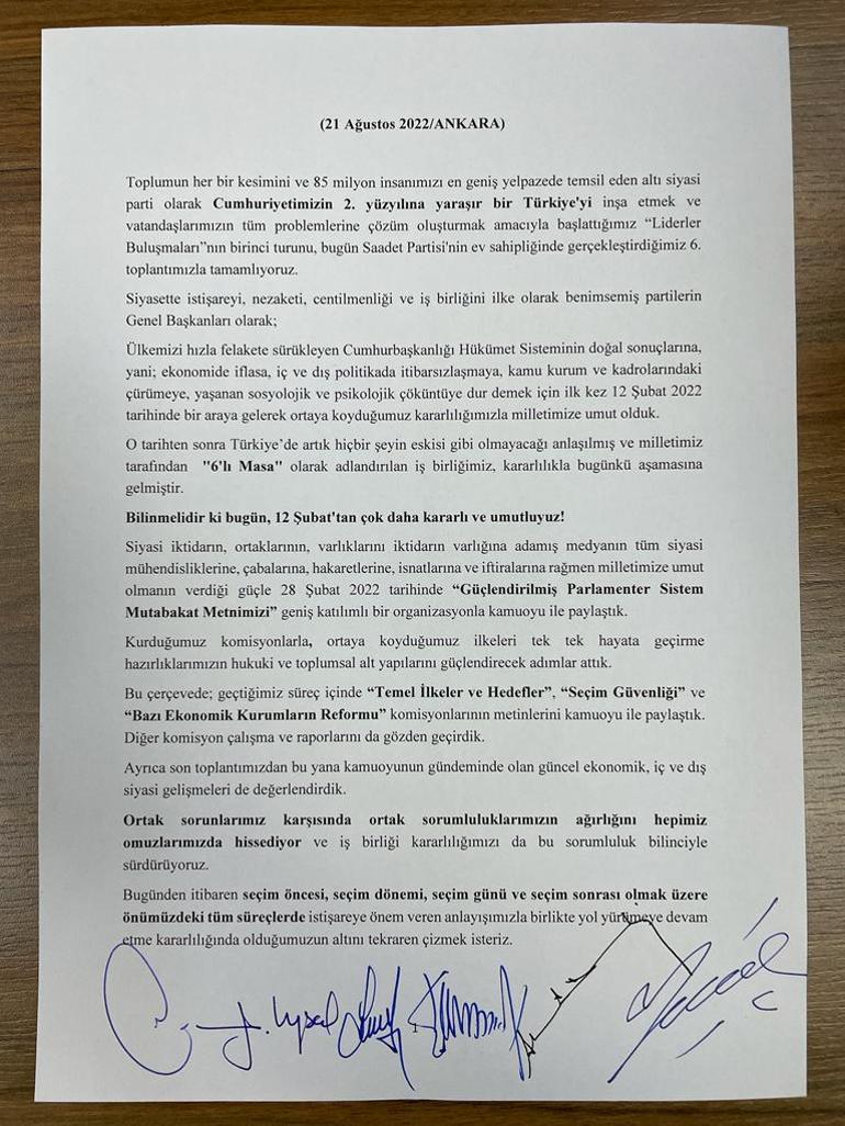 Altı muhalefet partisi liderinden ortak açıklama: Cumhurbaşkanı adayımız, herkesin cumhurbaşkanı olacaktır