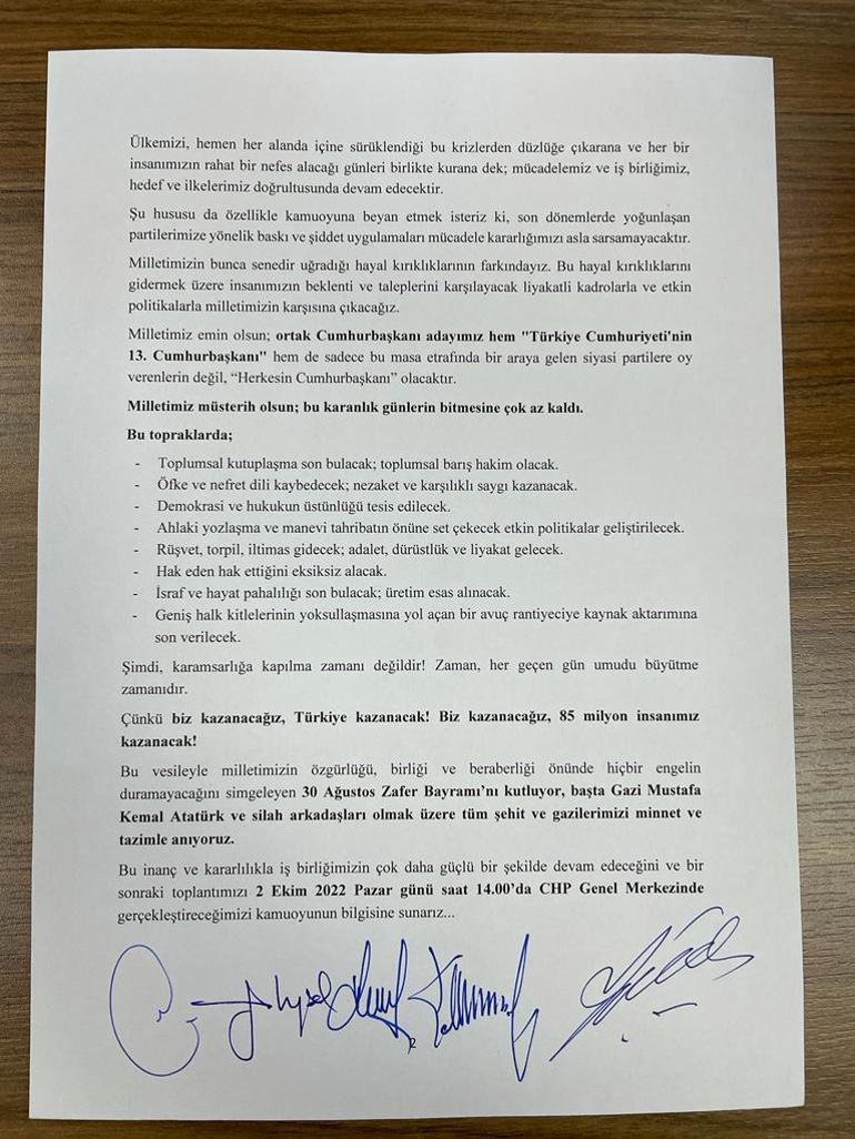 Altı muhalefet partisi liderinden ortak açıklama: Cumhurbaşkanı adayımız, herkesin cumhurbaşkanı olacaktır