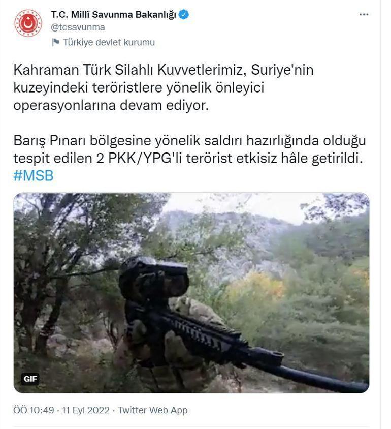 MSB: 2 terörist etkisiz hale getirildi
