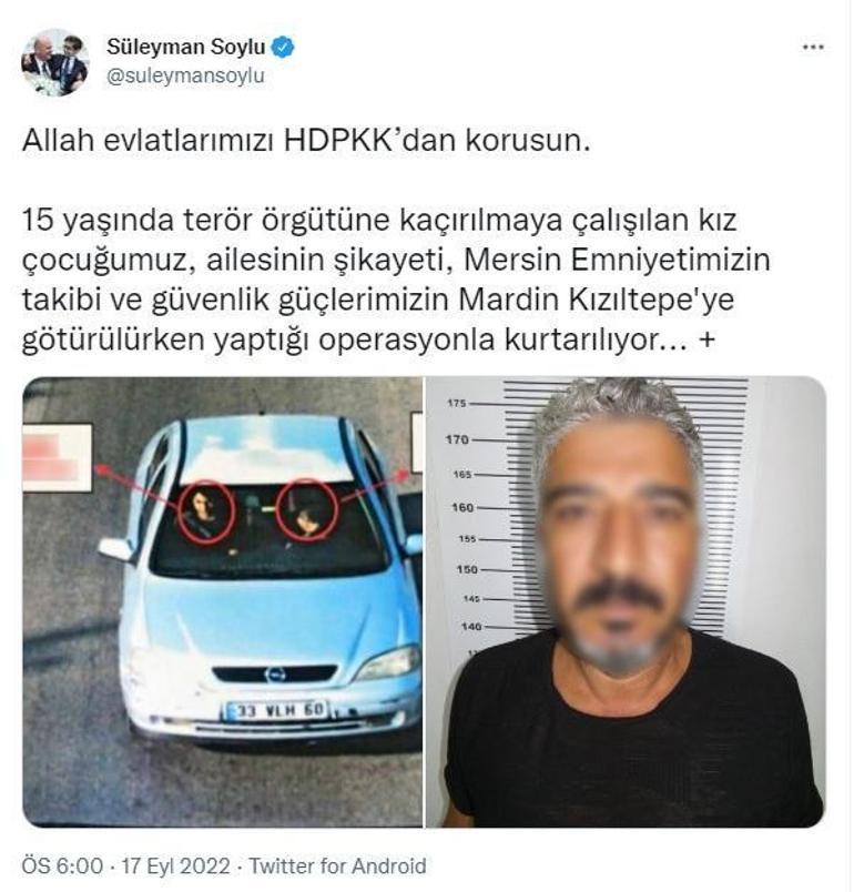 Bakan Soylu: Terör örgütü tarafından kaçırılmaya çalışılan kız çocuğu kurtarıldı