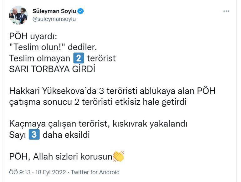 Bakan Soylu: Hakkaride 2 terörist etkisiz hale getirildi, 1 terörist yakalandı