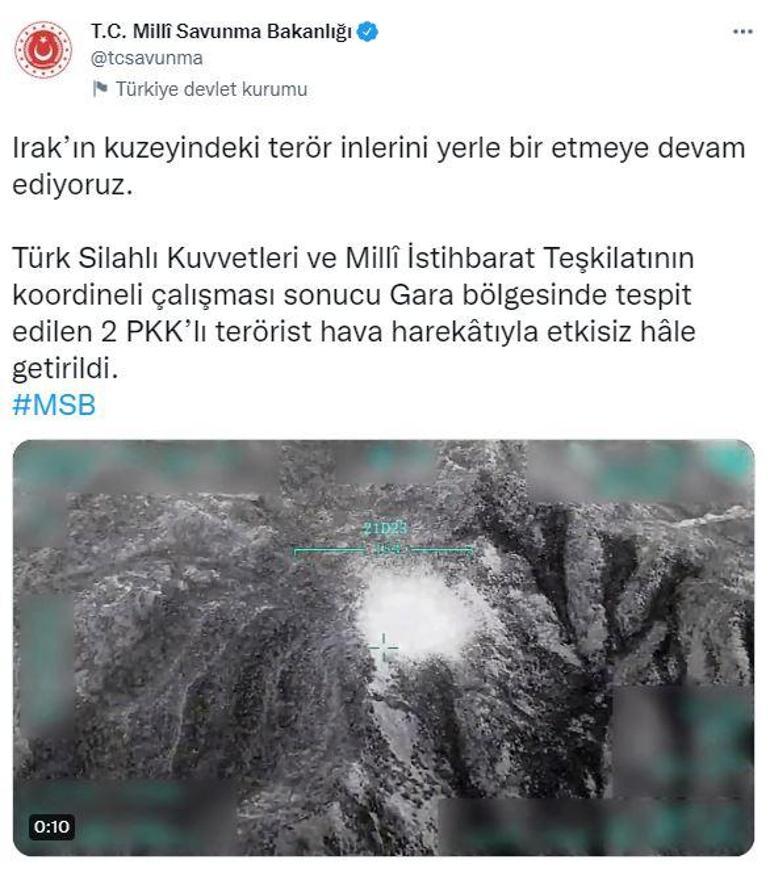 MSB: TSK ve MİTin koordineli çalışmasıyla 2 terörist etkisiz hale getirildi