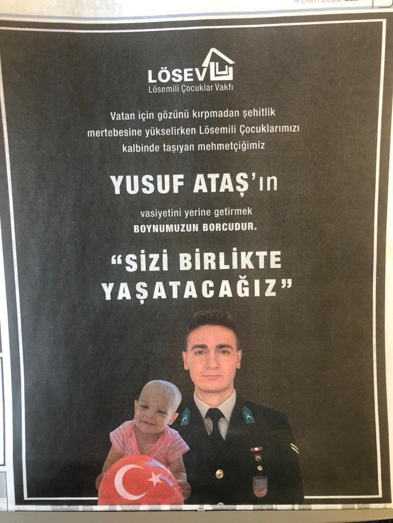 LÖSEVden şehit Yusuf Ataşın vasiyeti için ilan: Sizi birlikte yaşatacağız