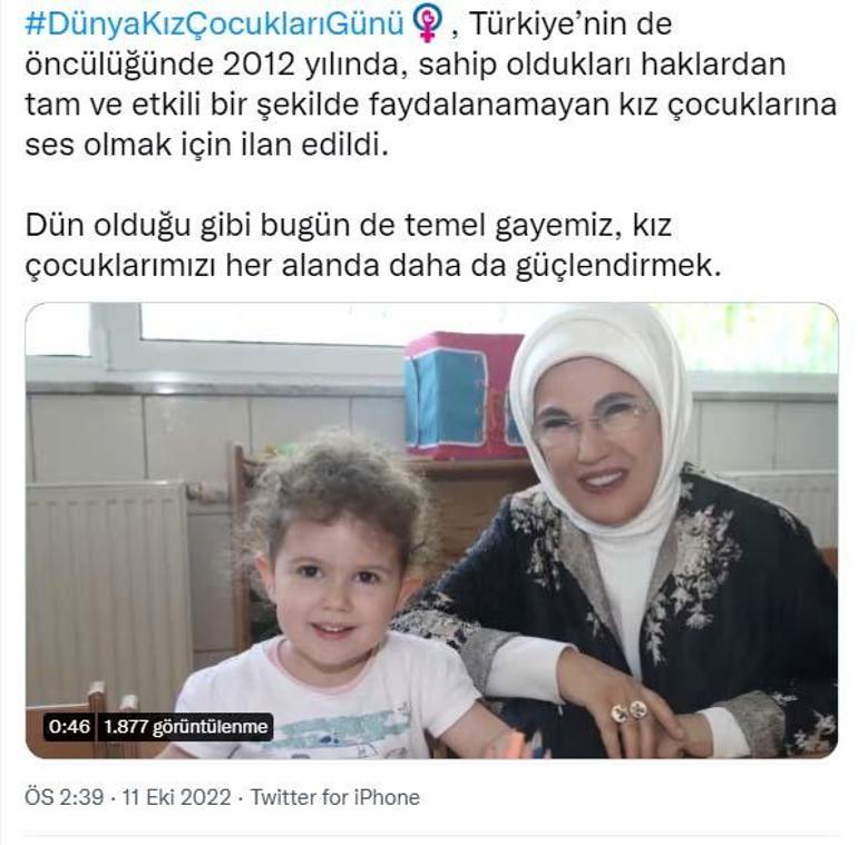 Emine Erdoğandan Dünya Kız Çocukları Günü mesajı