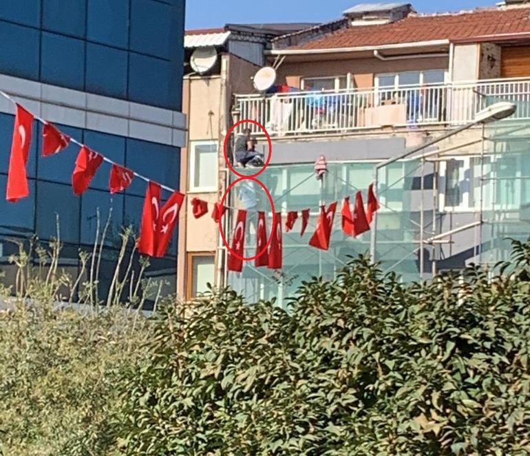 6 katlı binada tehlikeli çalışma