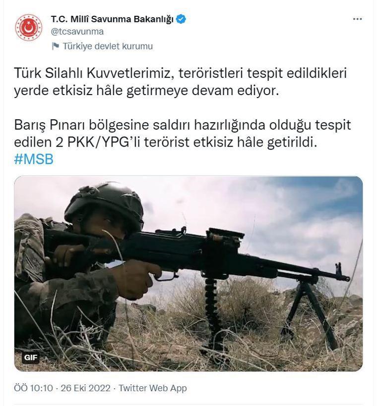 MSB: 2 terörist etkisiz hale getirildi