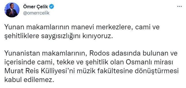 AK Partili Çelikten, Yunanistana Murat Reis Külliyesi tepkisi