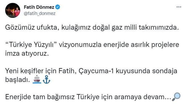 Bakan Dönmez: Fatih, Çaycuma-1 kuyusunda sondaja başladı