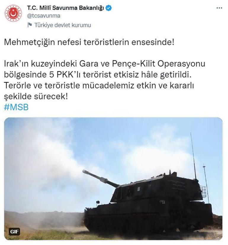 MSB: Irakın kuzeyinde 5 terörist etkisiz hale getirildi