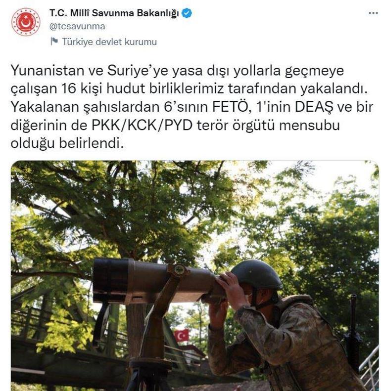 MSB: Yunanistan ve Suriyeye yasa dışı geçmeye çalışan 16 kişi yakalandı