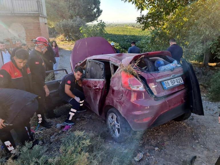 Otomobil, takla attı; sürücü anne ile ikiz kızları yaralı